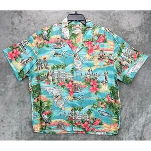 Paradise‎ Found Men's Hawaiian Camp Shirt XL Florida Scenes Beach Rayon